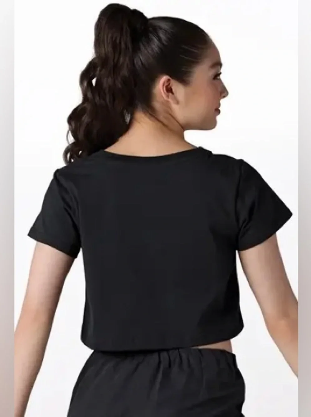 Weissman dancewear 100% Cotton Boxy Crop Tee, shirt, black, LC child large 17983